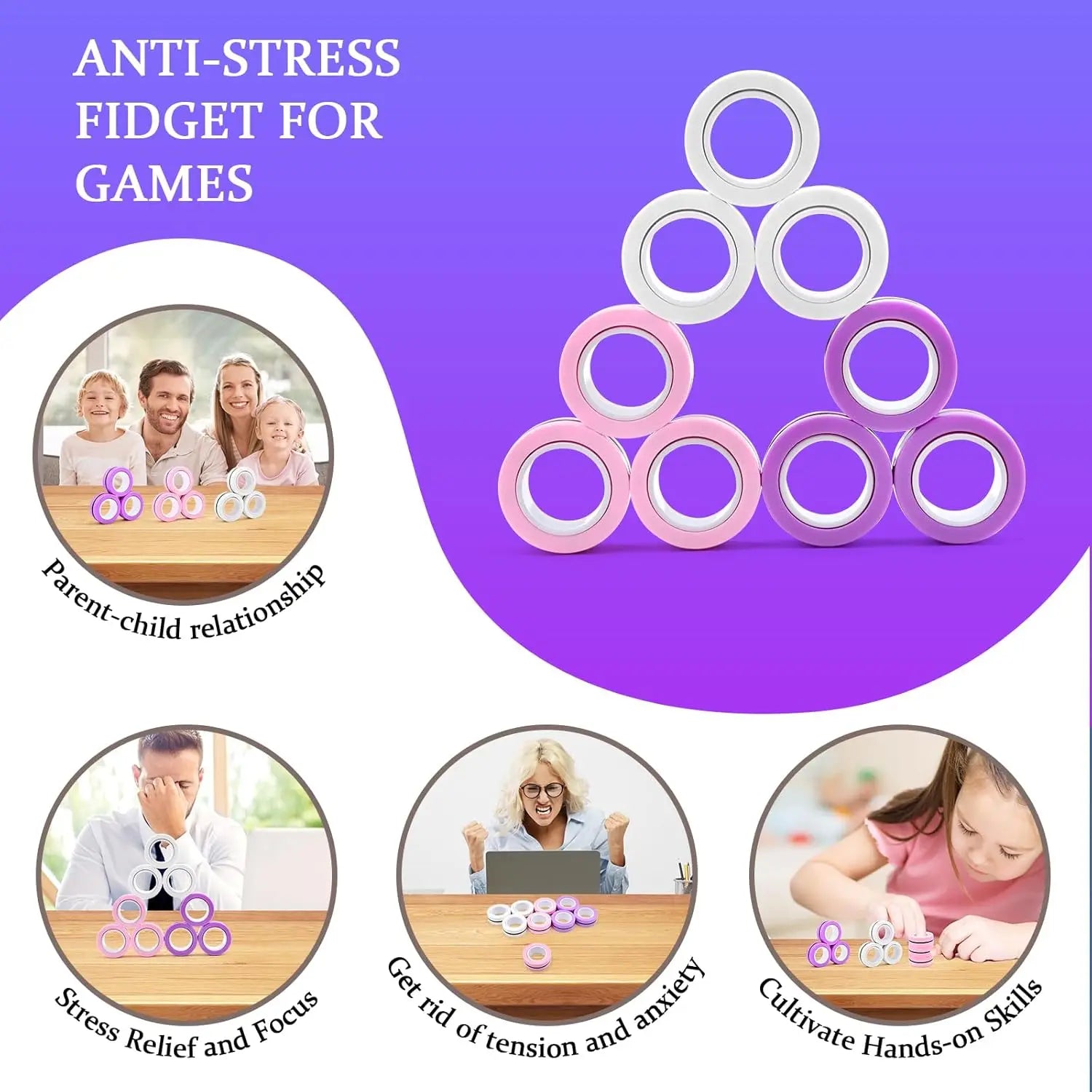 Magnetic Ring Fidget Toys Set ADHD Anxiety Magnetic Finger Spinner Pack for Teens Adults Kids Coolest Magnet Stress Relief Toy