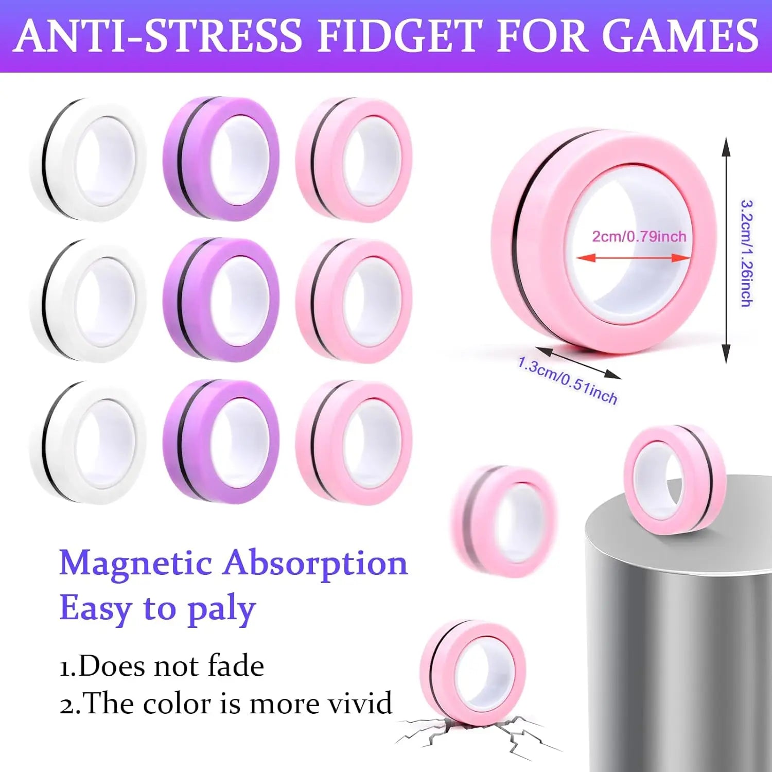 Magnetic Ring Fidget Toys Set ADHD Anxiety Magnetic Finger Spinner Pack for Teens Adults Kids Coolest Magnet Stress Relief Toy