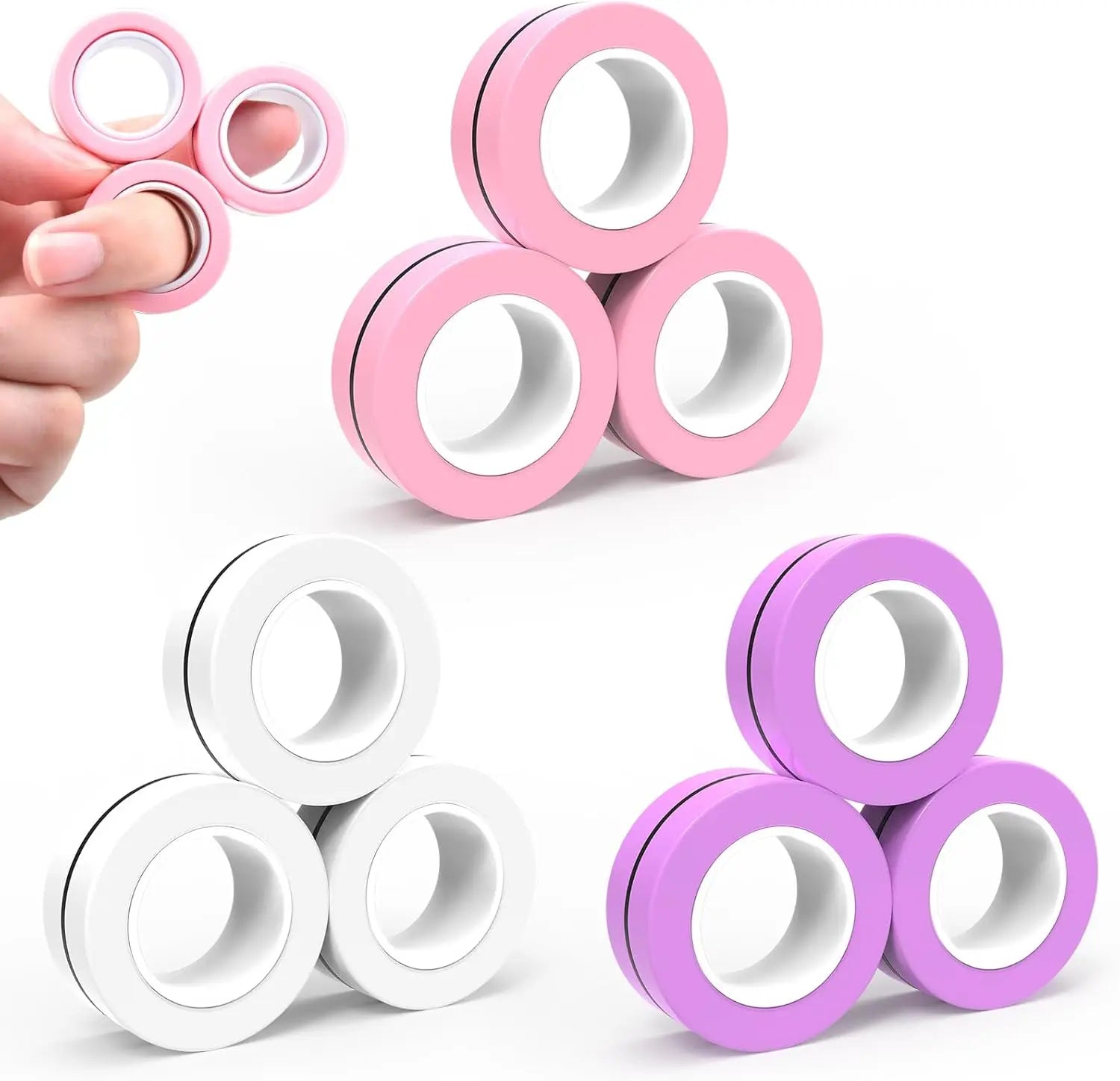 Magnetic Ring Fidget Toys Set ADHD Anxiety Magnetic Finger Spinner Pack for Teens Adults Kids Coolest Magnet Stress Relief Toy