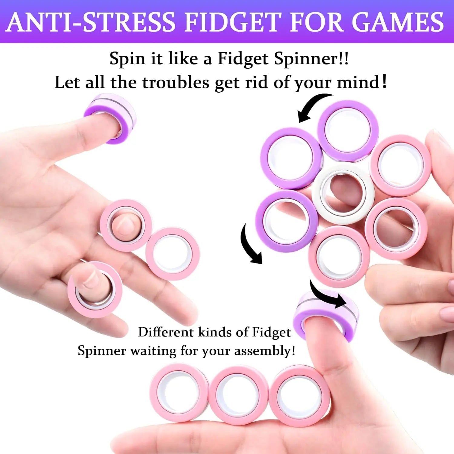 Magnetic Ring Fidget Toys Set ADHD Anxiety Magnetic Finger Spinner Pack for Teens Adults Kids Coolest Magnet Stress Relief Toy